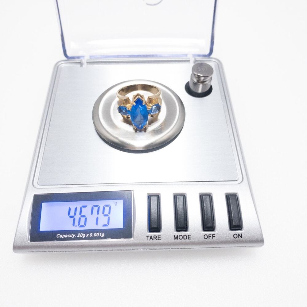 10K Gold Tanzanite Ring Marquise Center 3 Stone Statement Size 6 - Picture 12 of 14